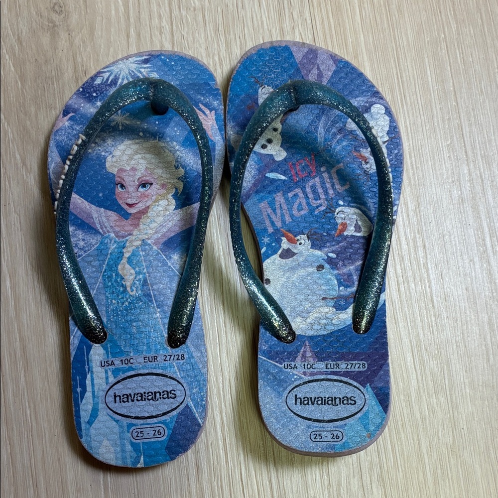 Havaianas Disney Frozen Elsa Olaf “Icy Magic” Blue Flip Flops 10C Toddler Girl